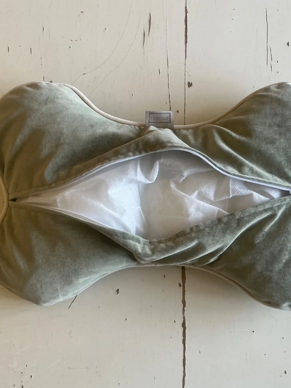 Frontgate Sage Green Velour Bone Shape Dog Pillow 18” x 12”